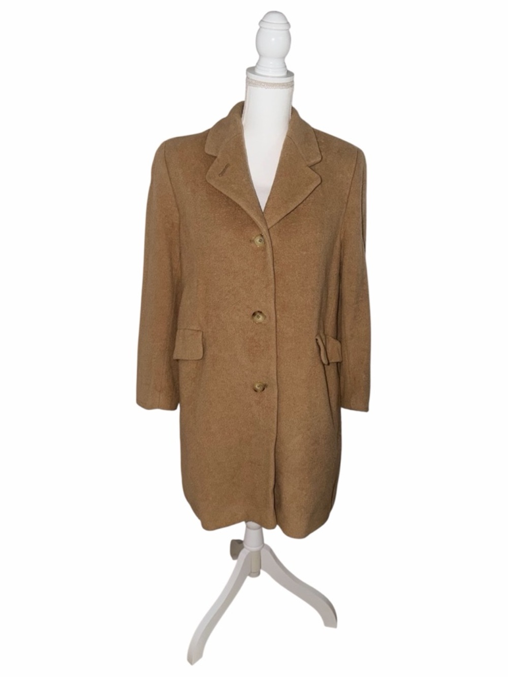 Vintage 100% Camel Hair Italy Luxury Tan Brown Overcoat Peacoat Size 10 FALL